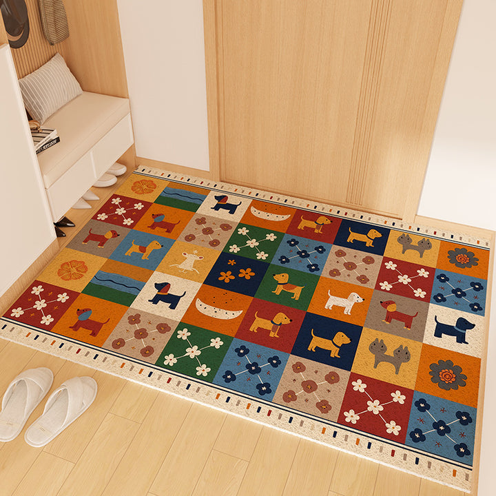 Playful Striped Dog Print Welcome Mat Bowlift