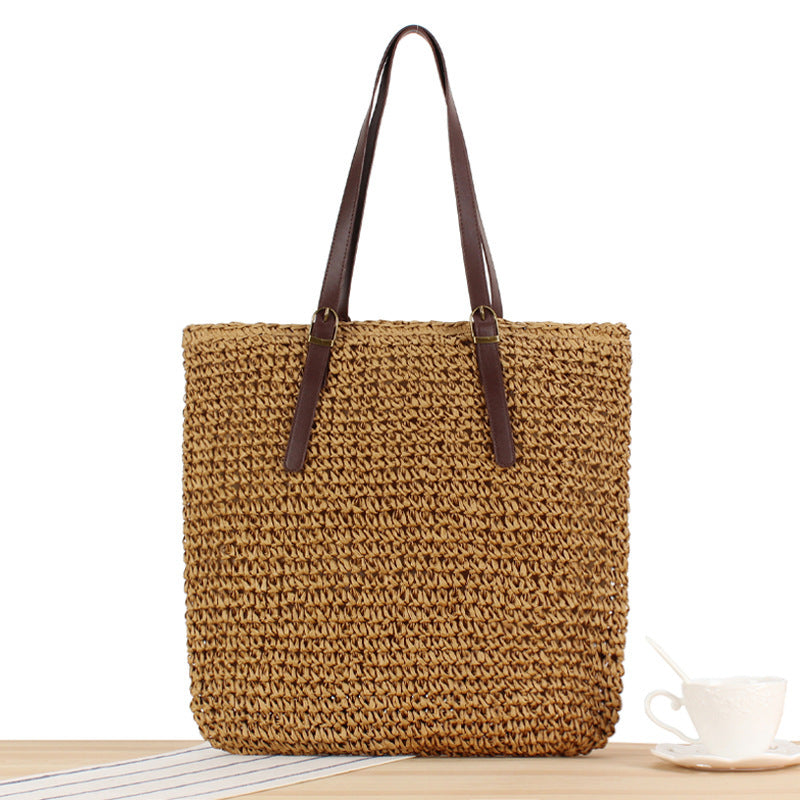 Braided Beach Bag with Sturdy Leather Handles Bowlift