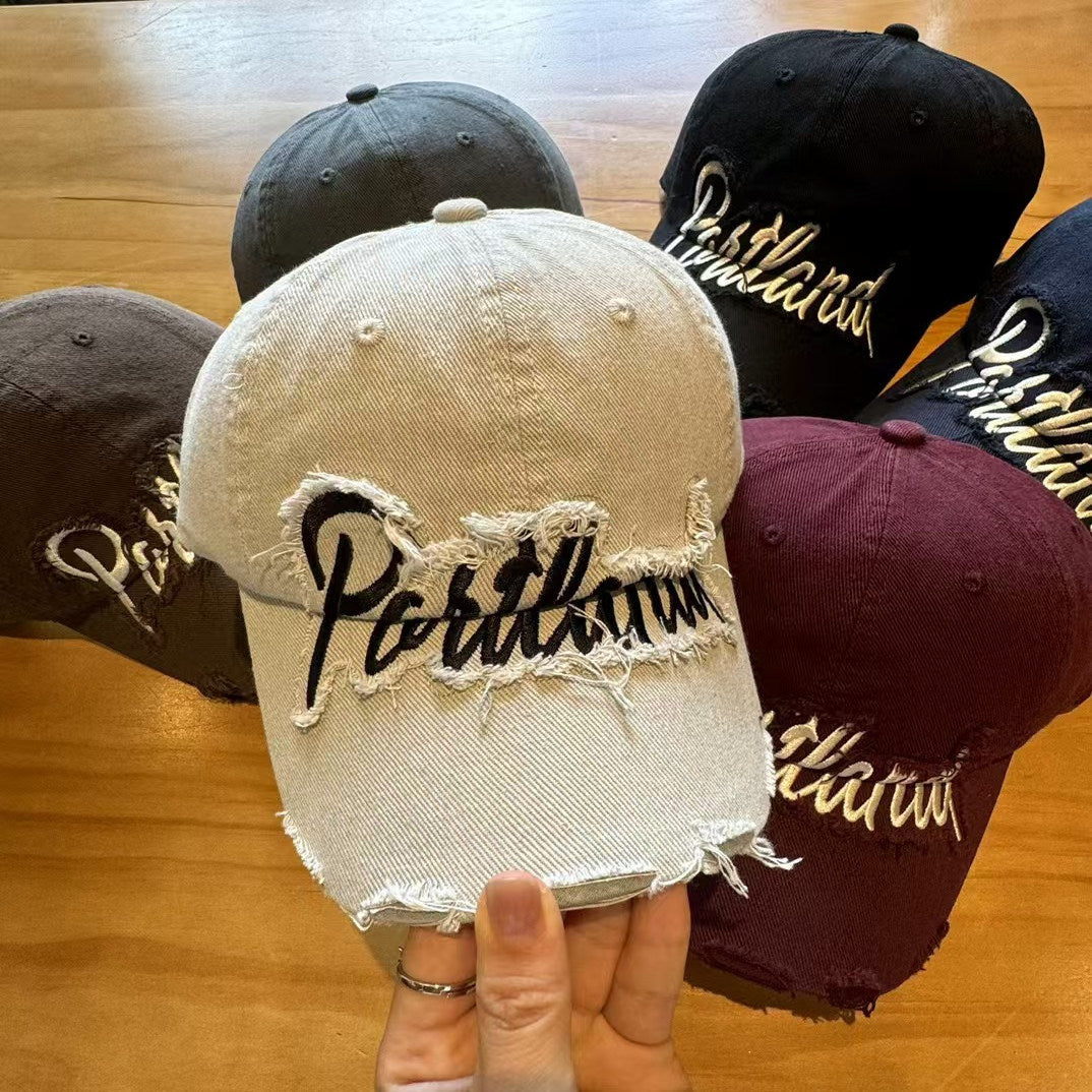 Unisex Distressed Denim Baseball Cap Bowlift