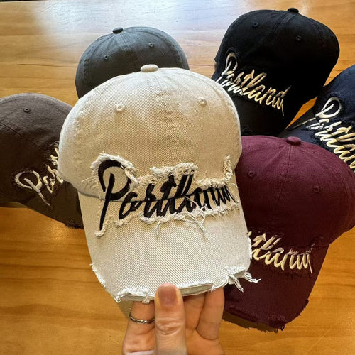 Unisex Distressed Denim Baseball Cap Bowlift