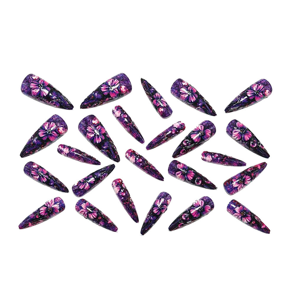 Artificial nails with luxurious floral design and glitter effects Bowlift