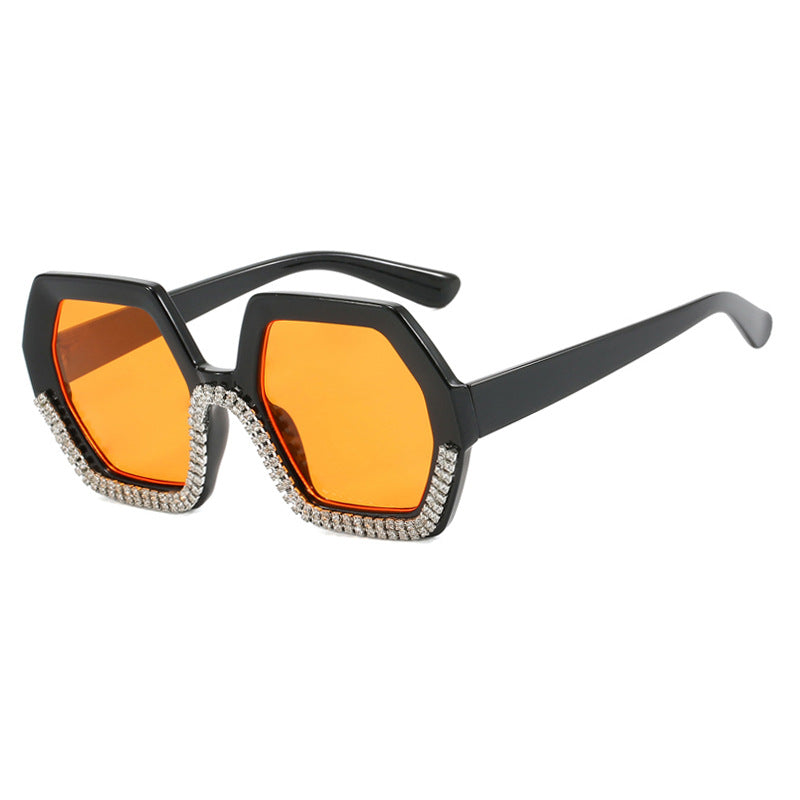 Women's extravagant sunglasses with hexagonal frame and rhinestone accents Bowlift