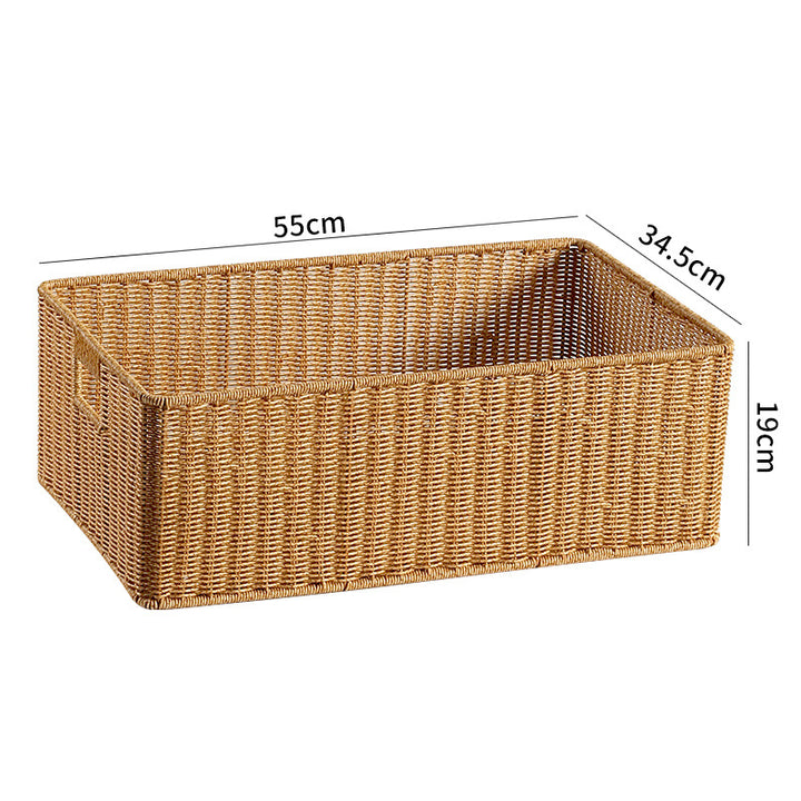 Large Handwoven Rectangular Storage Basket with Cutout Handles Bowlift