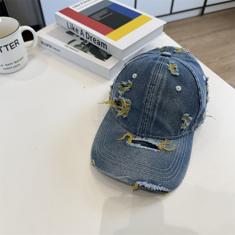 Women's Distressed Denim Baseball Cap Bowlift