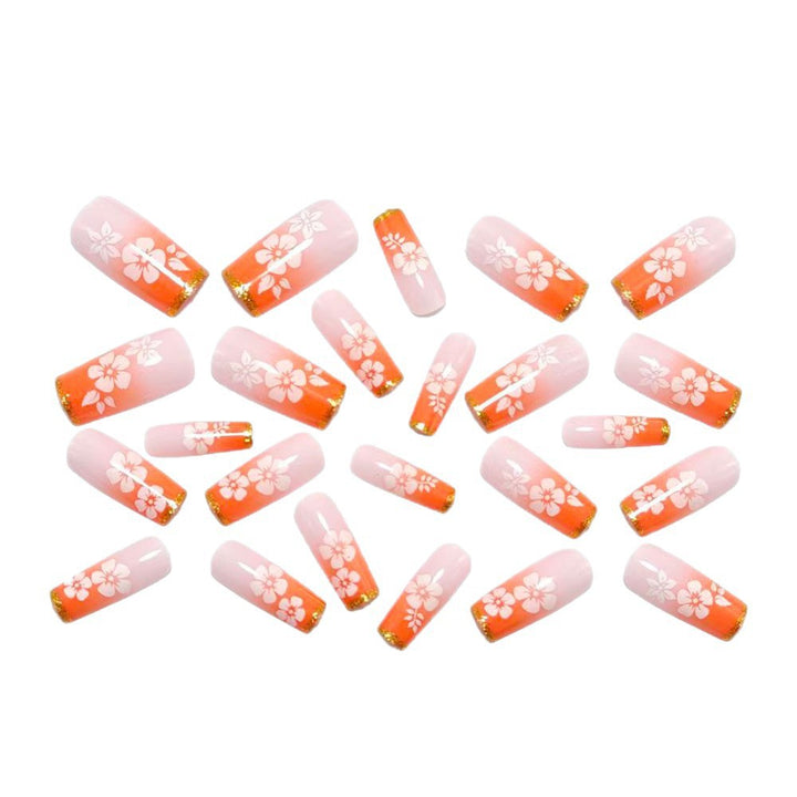 Artificial nails with tropical flower pattern and gradient Bowlift