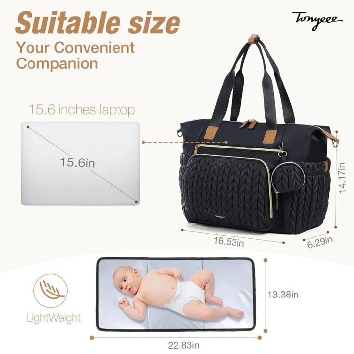 Multi-Purpose Quilted Diaper Tote Bag Bowlift