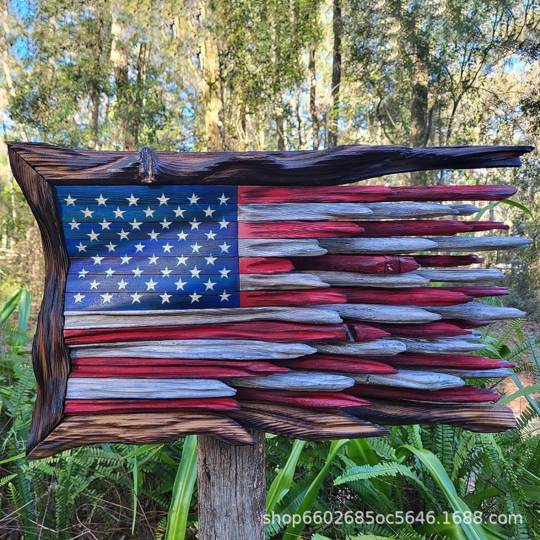 Unisex nan handcrafted rustic wall relief American flag made of driftwood Bowlift