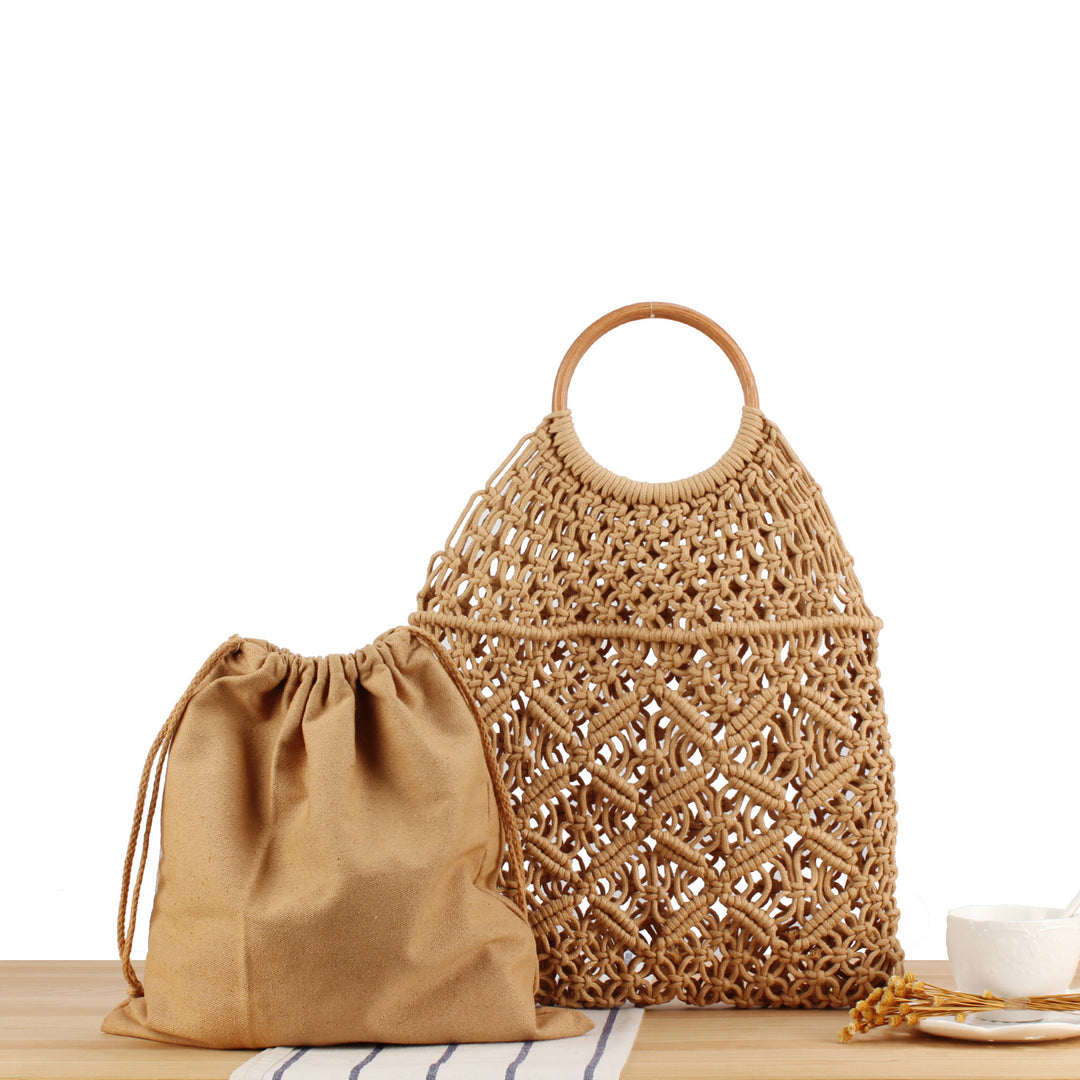 Macrame Tote Bag with Double-Layer Inner Pocket Bowlift