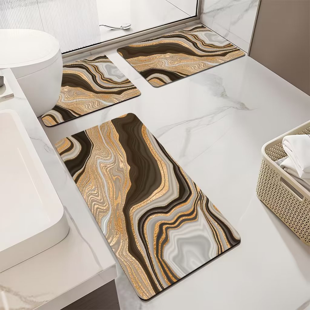 Luxurious Marble Pattern Bath Mat Set Bowlift