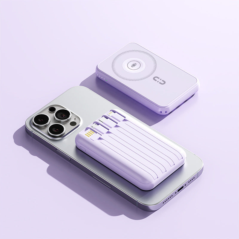 Compact power bank with integrated charging cable and fast charging function Bowlift