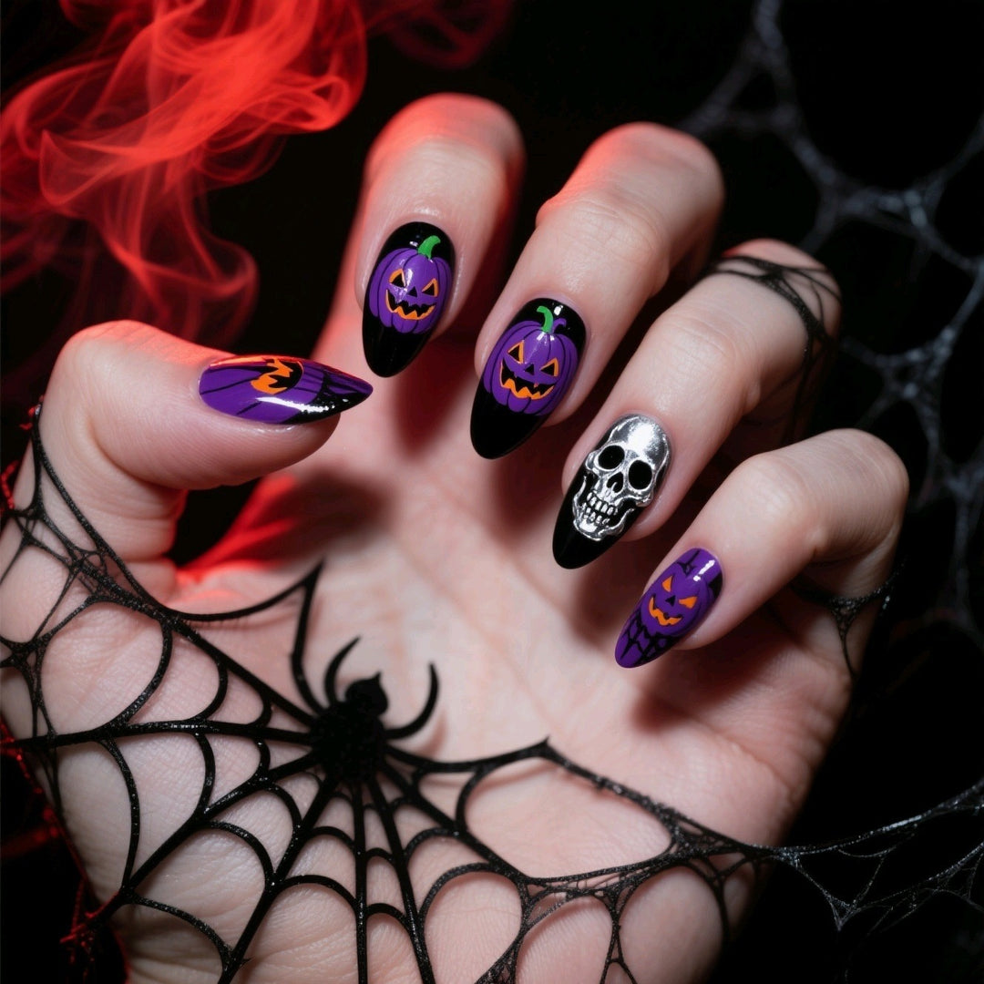 Artificial nails with creepy skull design Bowlift
