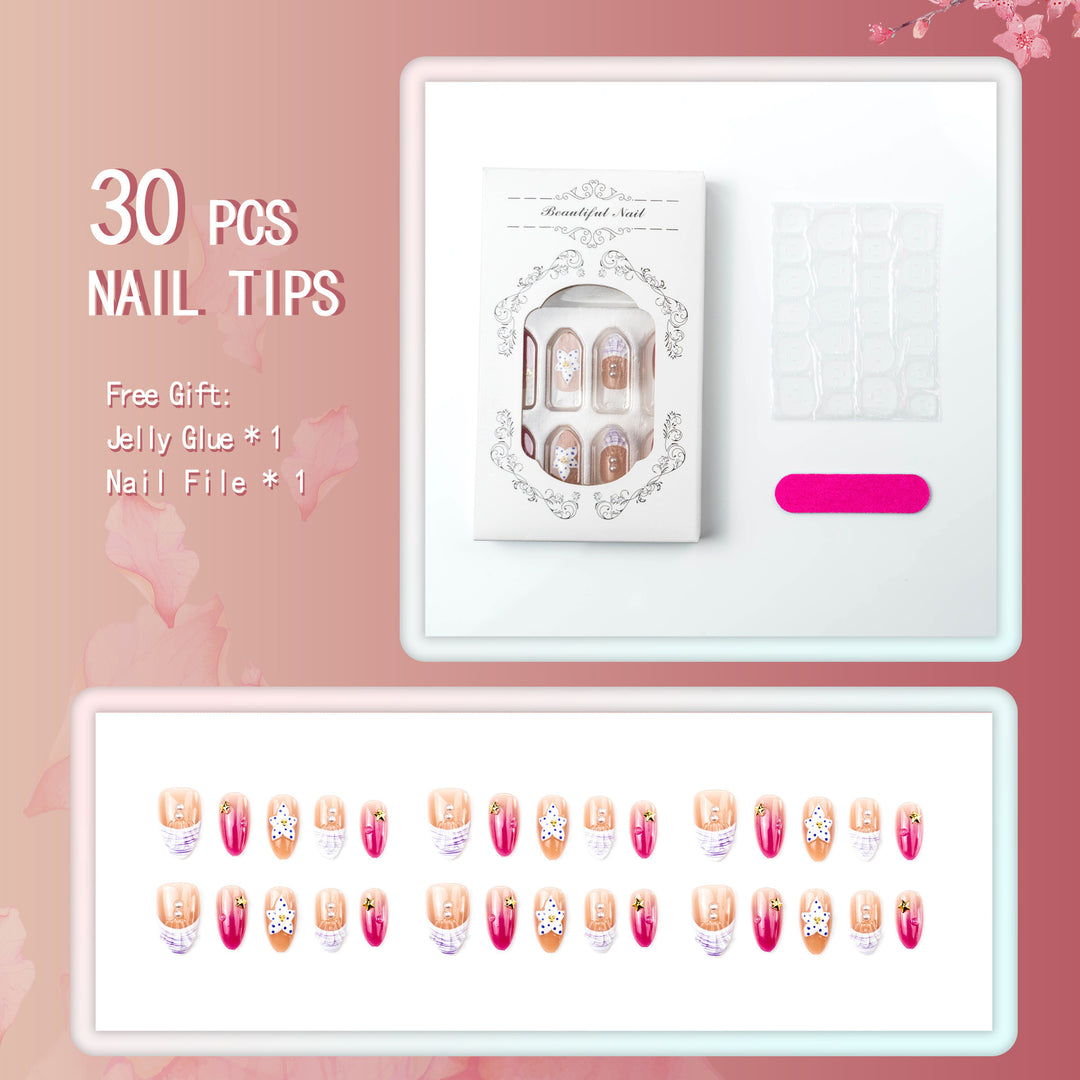 Artificial nails with floral design and glamorous accents Bowlift