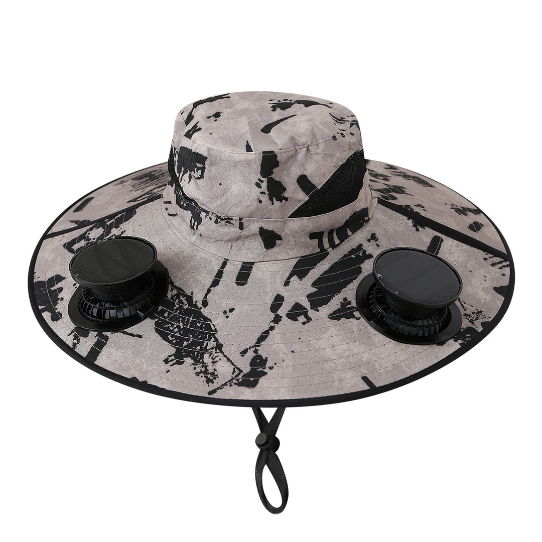 Wide sun hat with integrated solar fans breathable mesh adjustable chin strap Bowlift