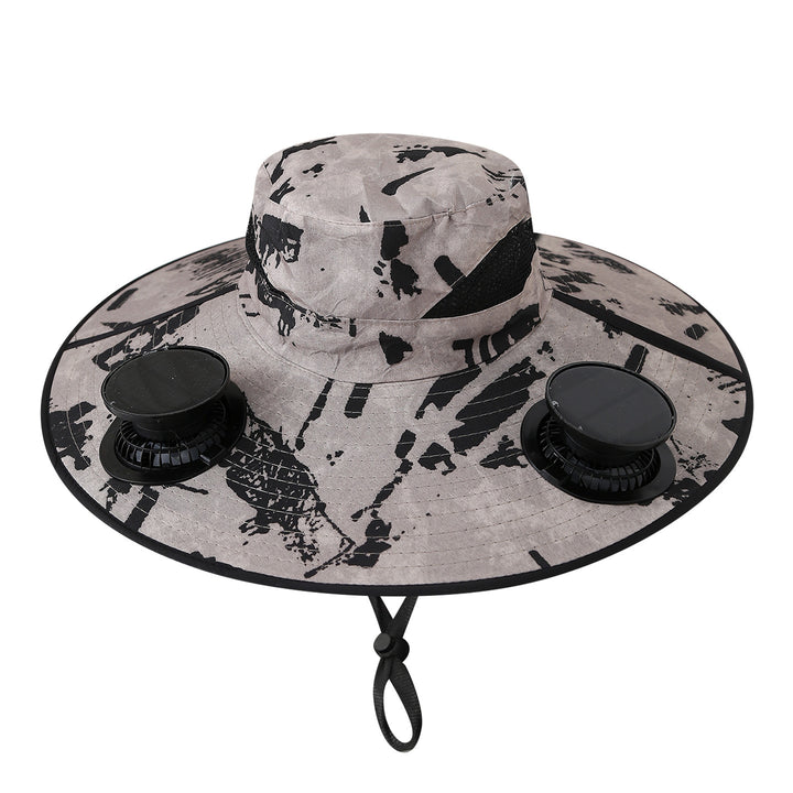 Wide sun hat with integrated solar fans breathable mesh adjustable chin strap Bowlift