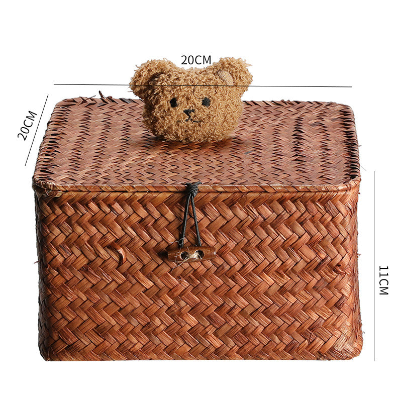 Woven Storage Box with Cute Lid Bowlift