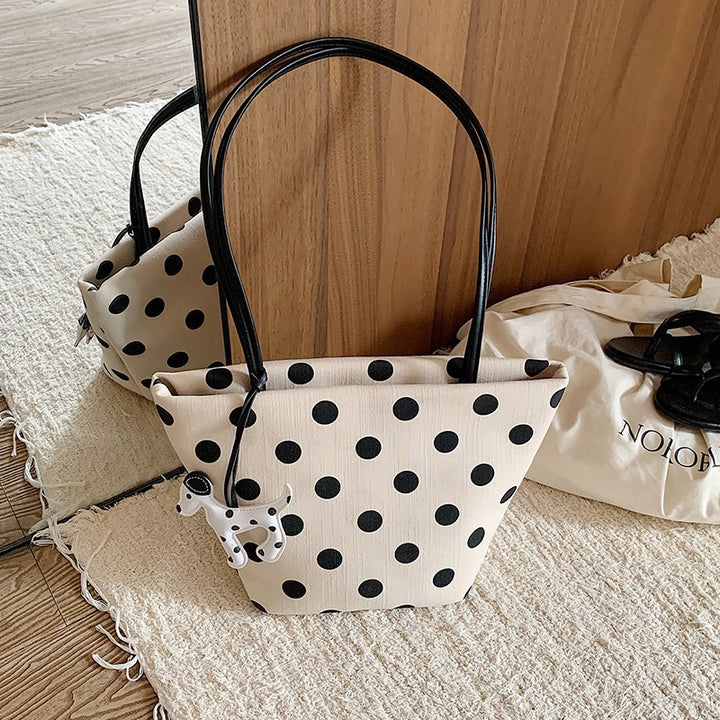 Polka Dot Canvas Shoulder Tote Bowlift