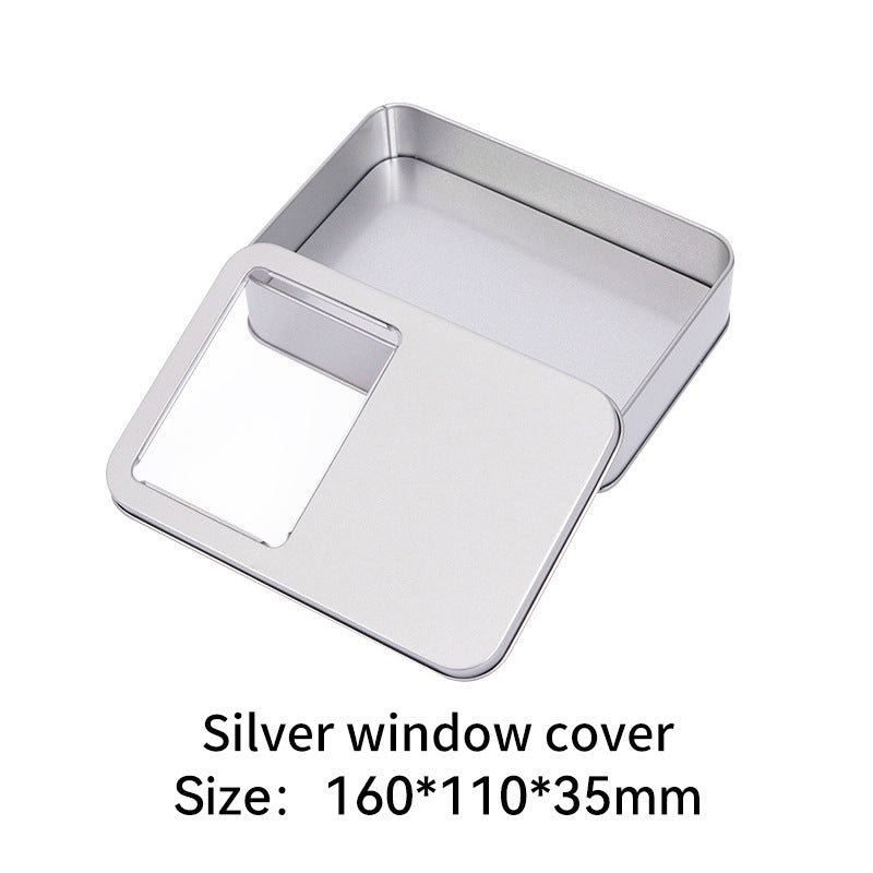 Rectangular metal storage tin with clear display window lid Bowlift