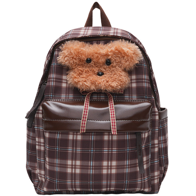Plush backpack with unique checkered pattern and casual animal motif Bowlift