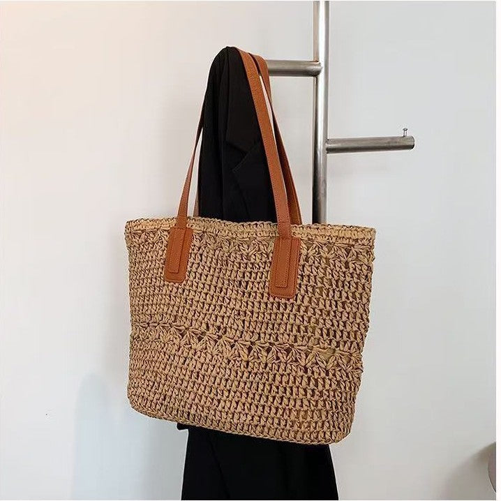Elegant Braided Shopping Basket with Leather Handles Bowlift
