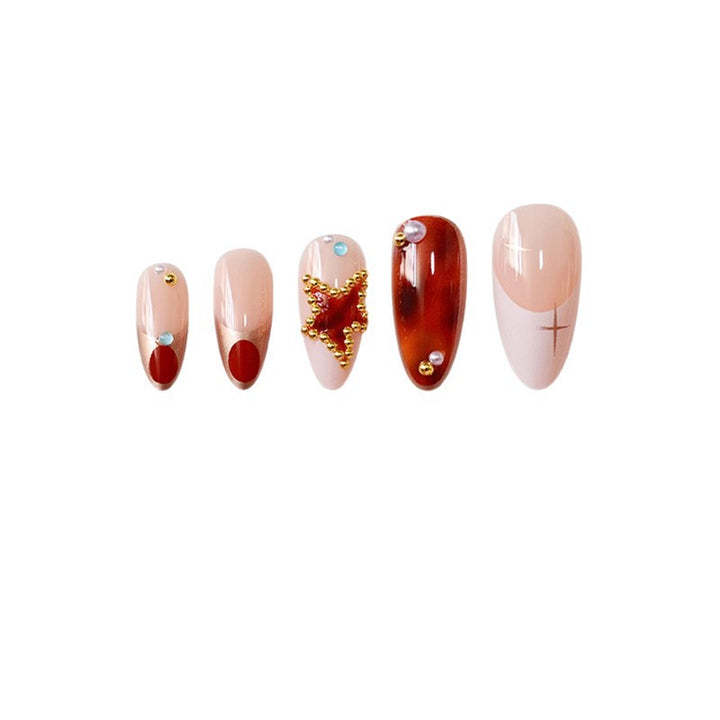 Decorative Stiletto Press-On Nails with Gemstone Accents Bowlift