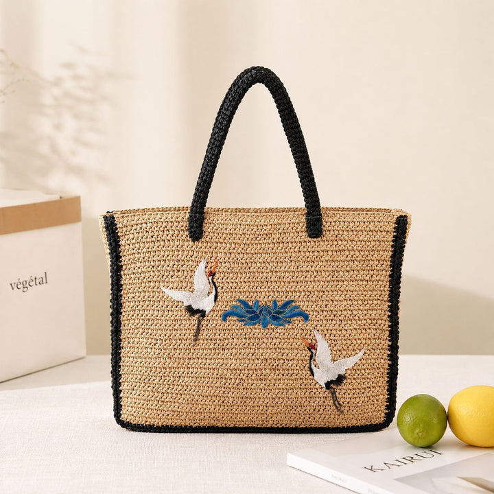 Elegant Bast Tote Bag with Artistic Embroidery Design Bowlift