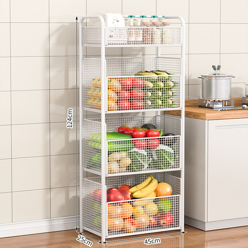 Rolling Kitchen Storage Cart with Mesh Baskets Bowlift