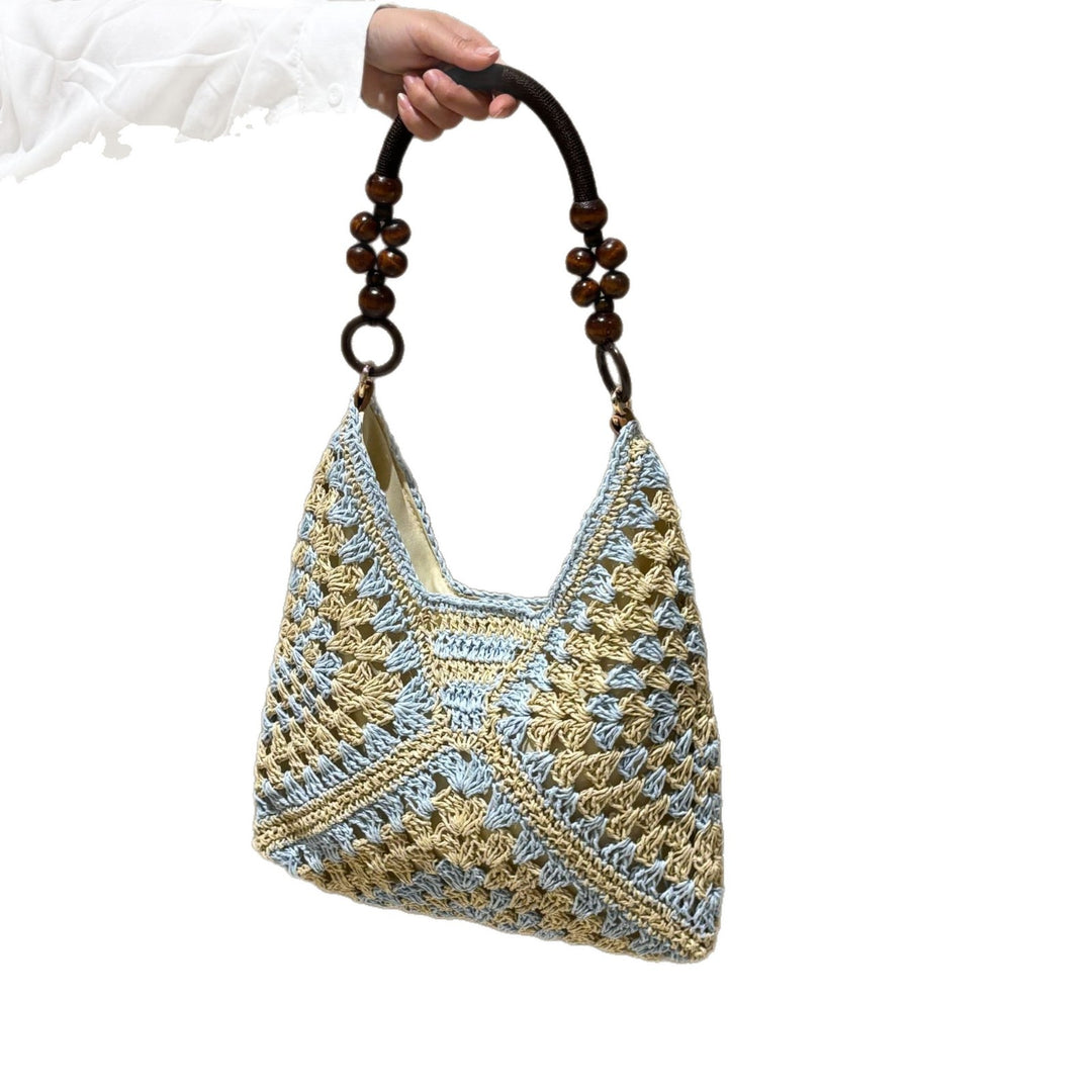 Hand-knotted shoulder bag with wooden handles Bowlift
