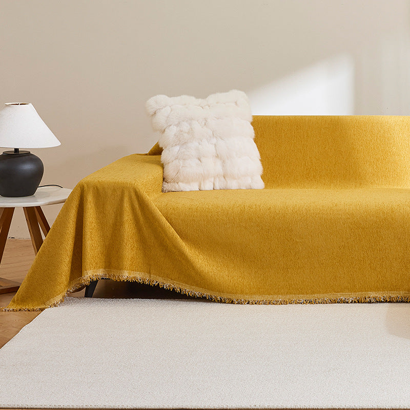 Chenille Fringed Sofa Throw Slipcover Blanket Bowlift
