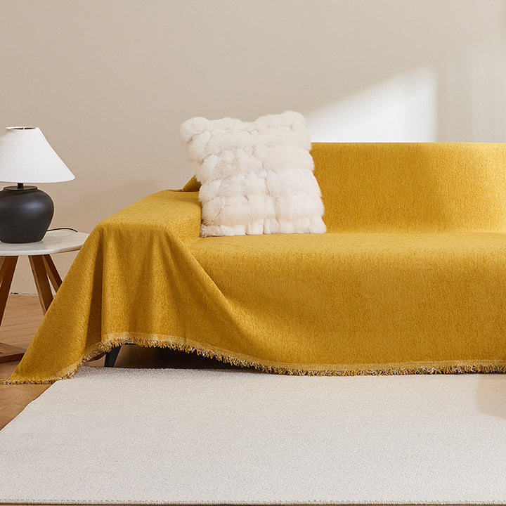 Chenille Fringed Sofa Throw Slipcover Blanket Bowlift