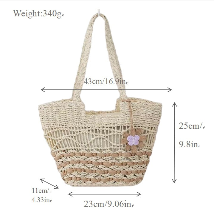 Handwoven straw bag with unique flower detail Bowlift