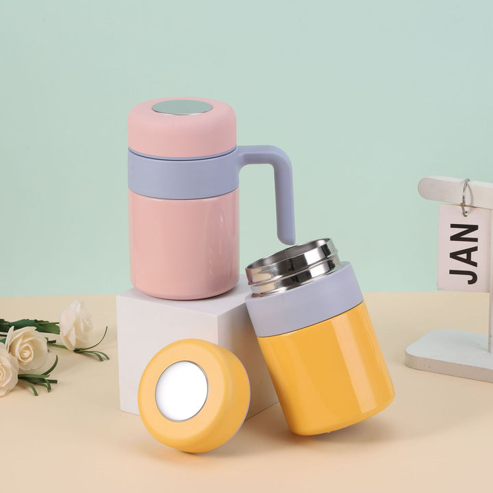 Women's insulated cup with ergonomic handle and spill-proof lid Bowlift