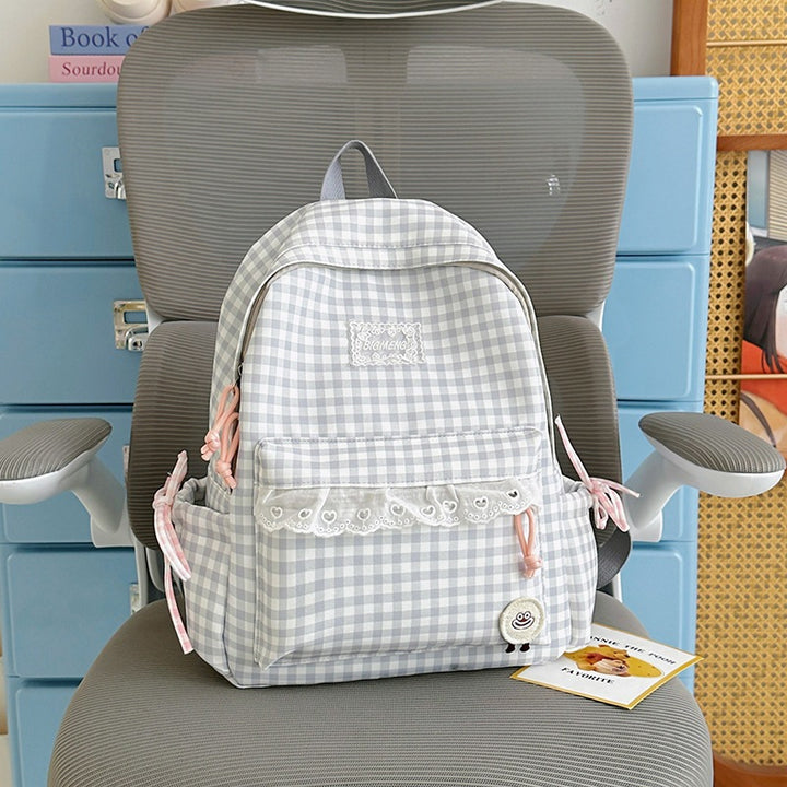 Cute Gingham Print Backpack Bowlift
