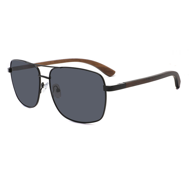 Rimless oversized cat eye polarized sunglasses with wood-effect temples Bowlift