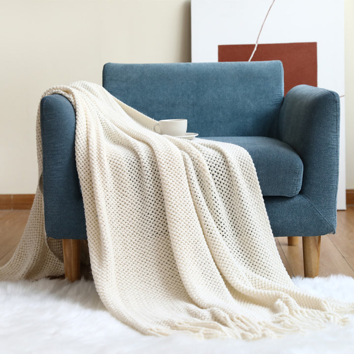 Cozy Waffle Knit Throw Blanket Bowlift