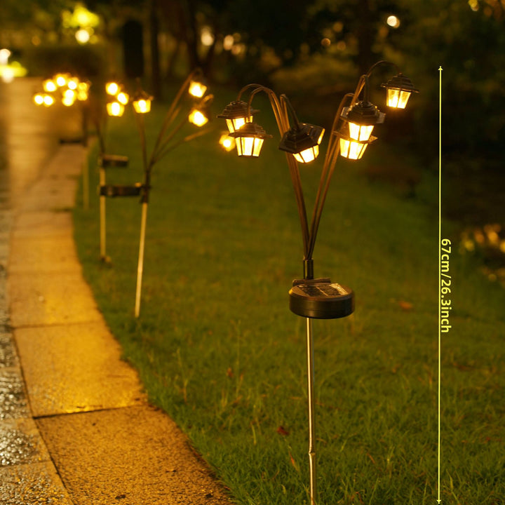 Decorative Multi-Head Solar Garden Stake Lanterns With Warm LED Bowlift