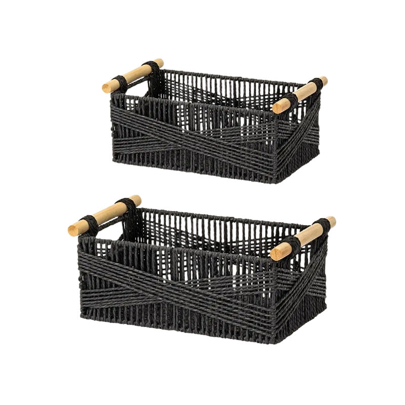 Handwoven Storage Basket with Wooden Handles Bowlift