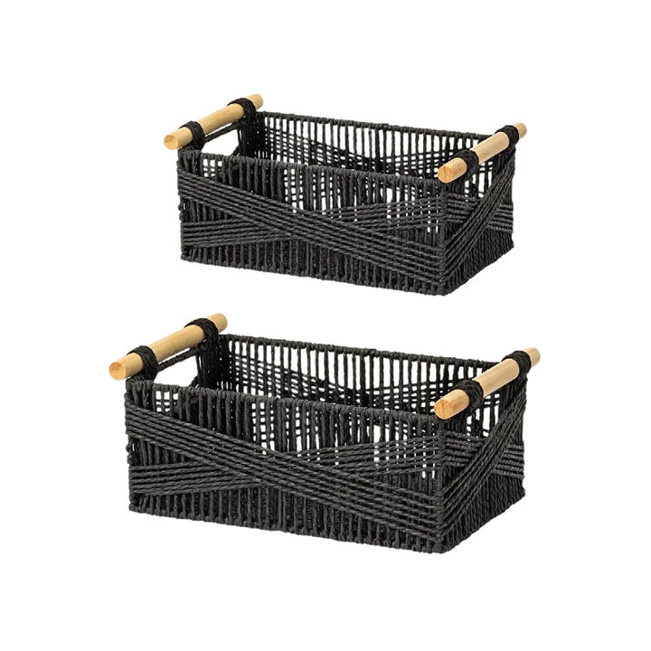 Handwoven Storage Basket with Wooden Handles Bowlift