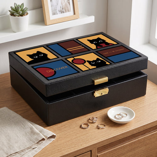 Decorative Cat-Themed Jewelry Organizer Box