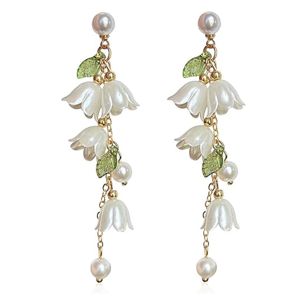 Floral Pearl Dangle Earrings Bowlift