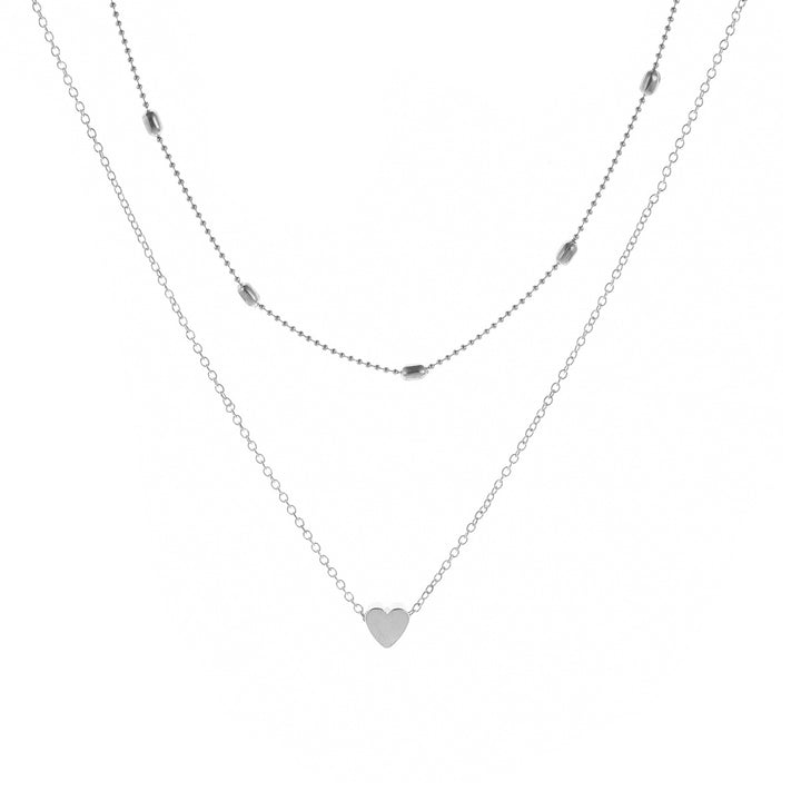 Heart-Shaped Charm Layered Necklace Bowlift