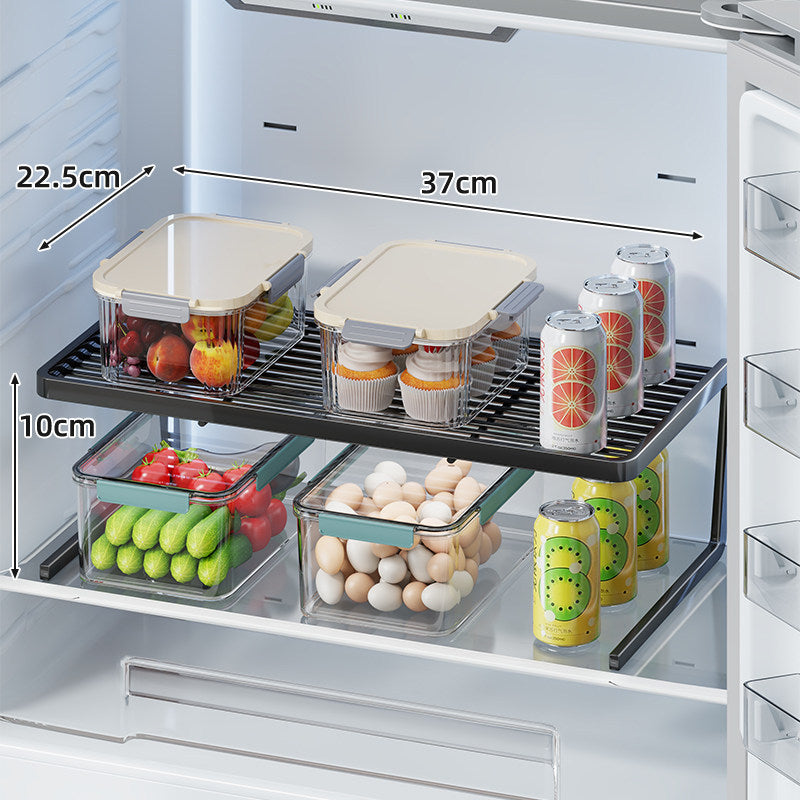 Two-Tier Adjustable Refrigerator Shelf Riser with Non-Slip Slatted Platform