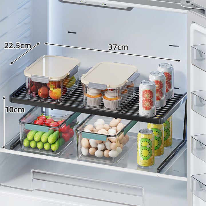 Two-Tier Adjustable Refrigerator Shelf Riser with Non-Slip Slatted Platform