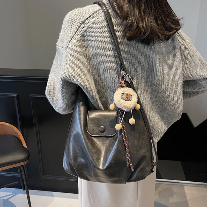 Chic Textured Leather Hobo Bag Bowlift