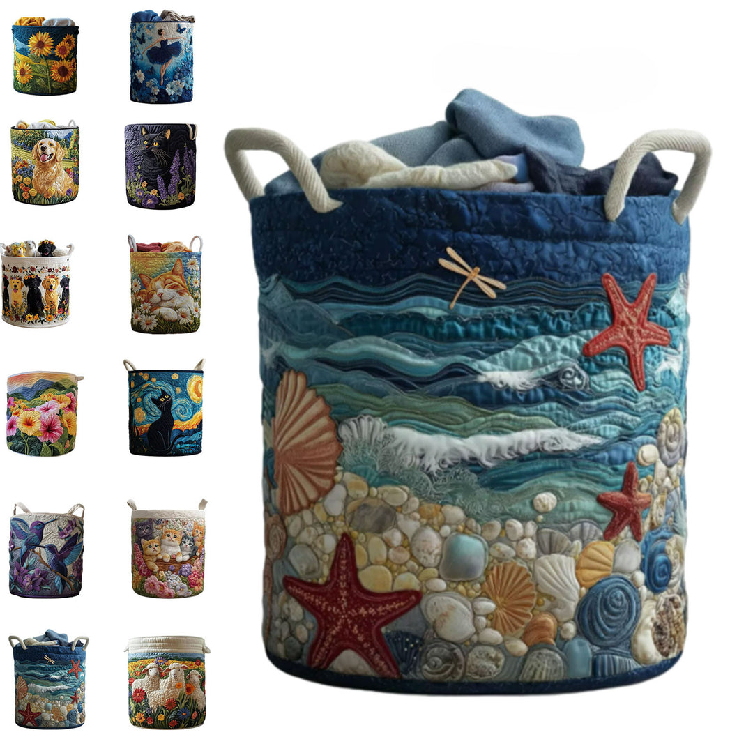 Quilted Decorative Laundry Storage Basket With Rope Handles Collapsible Fabric Organizer