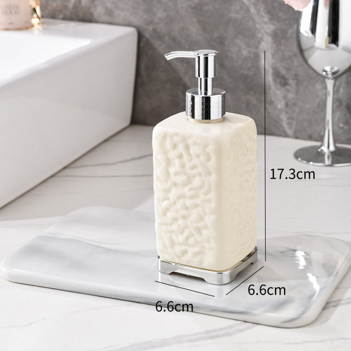 Textured Ceramic Soap Dispenser with Chrome Pump Bowlift