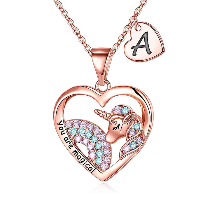 Unicorn-Themed Heart Pendant Necklace Bowlift