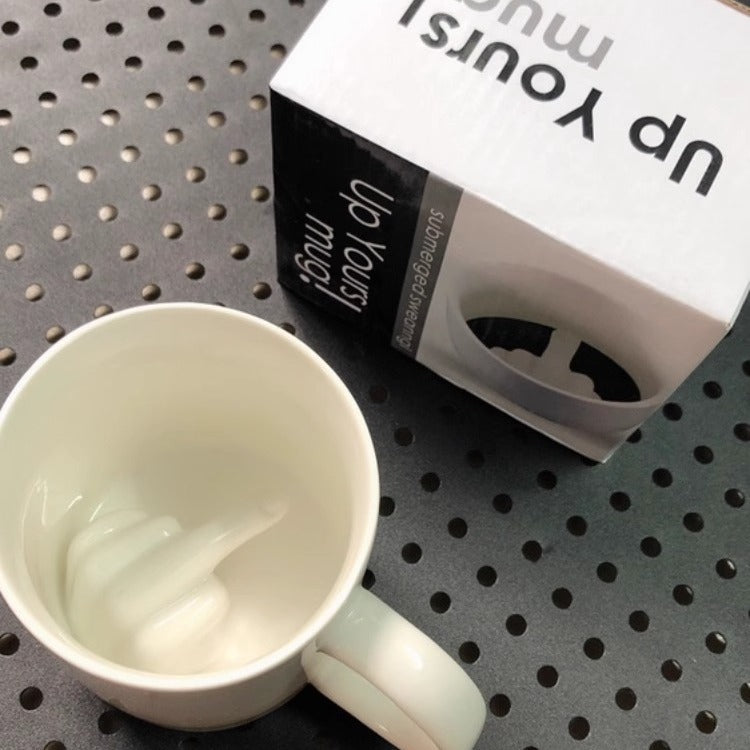 Novelty Ceramic Coffee Creamer Pourer With Sculpted Middle Finger Design