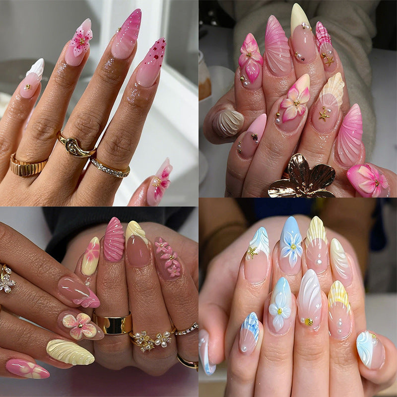 Artistic Floral Press-On Nails Bowlift