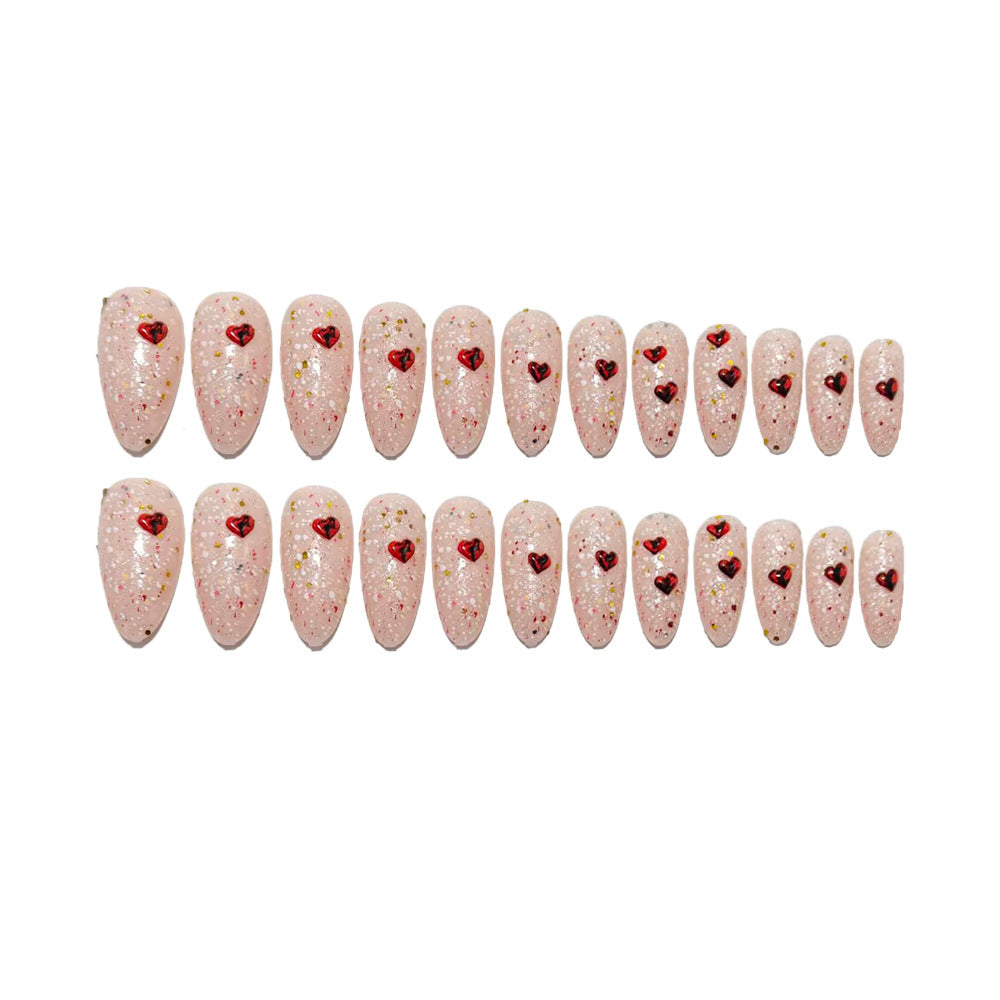Glittering artificial nails with heart-shaped accents Bowlift