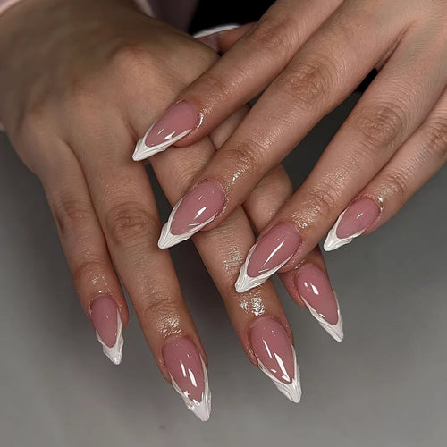 Artificial nails in elegant French lace design Bowlift